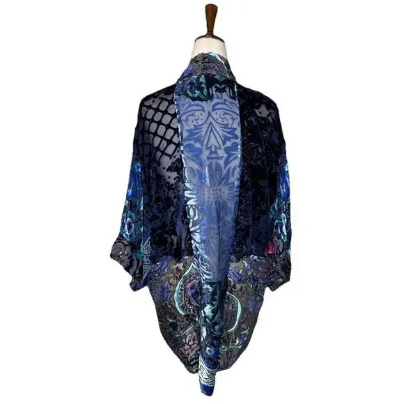 Velvet Burnout Topper Kimono Floral Patchwork WhimsyGoth - Picture 4 of 6